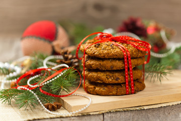 Christmas Oatmeal Cookies. Selective focus.