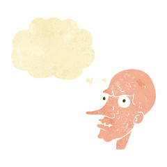cartoon evil old man with thought bubble