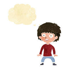 cartoon excited boy with thought bubble