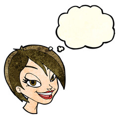 cartoon pretty female face with thought bubble