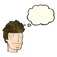 cartoon nervous man with thought bubble