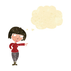 cartoon annoyed woman pointing with thought bubble