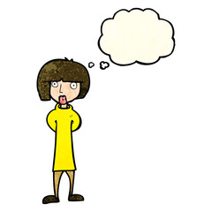 cartoon curious woman with thought bubble