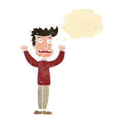 cartoon stressed man with thought bubble