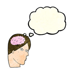cartoon head with brain symbol with thought bubble