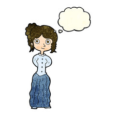 cartoon happy woman with thought bubble