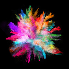 Plakat Launched colorful powder on black background
