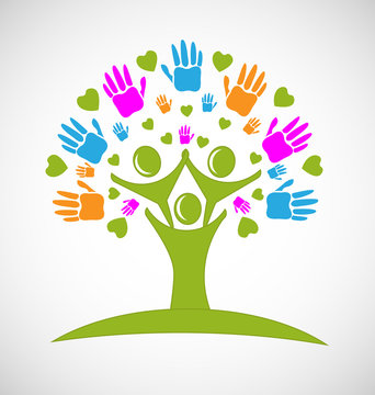 Logo tree hands and hearts helping people logo 