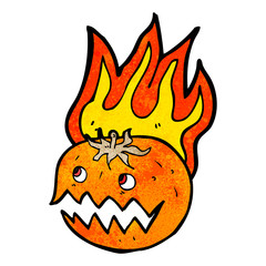 cartoon flaming pumpkin
