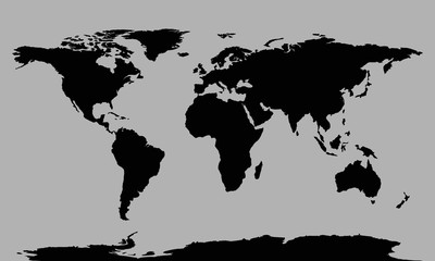 Map of the World, black on grey background. Vector style