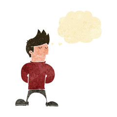 cartoon happy man with thought bubble
