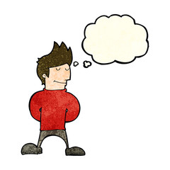 cartoon happy man with thought bubble