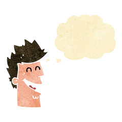 cartoon happy man with thought bubble