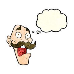 cartoon frightened old man with thought bubble