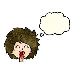 cartoon woman screaming with thought bubble