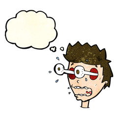 cartoon surprised man with eyes popping out with thought bubble