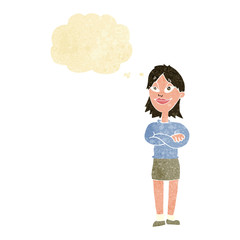 cartoon proud woman with thought bubble