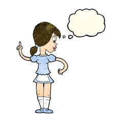 cartoon waitress calling order with thought bubble
