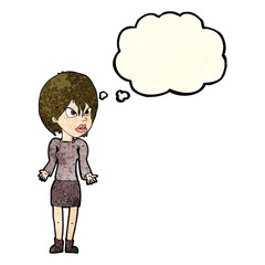 cartoon annoyed woman with thought bubble