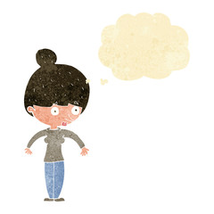 cartoon woman staring with thought bubble