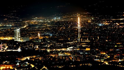 night aerial view of the populous European metropolis