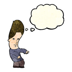 cartoon man with no worries with thought bubble