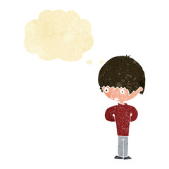 cartoon nervous boy with thought bubble