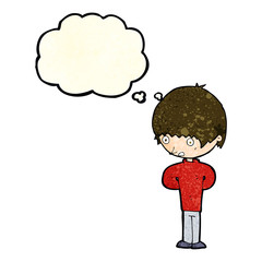 cartoon nervous boy with thought bubble