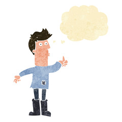 cartoon poor man with thought bubble