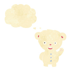 cartoon waving polar bear cub with thought bubble