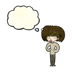 cartoon surprised woman with thought bubble