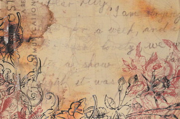 An old vintage postcard. Grungy and blurry background.