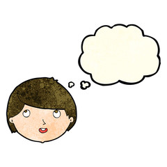 cartoon happy face with thought bubble