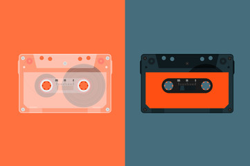 Retro Audio cassette. Modern flat style vector illustration. Posters, postcards, greeting cards, banners, packaging, headers template.