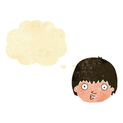 cartoon curious boy with thought bubble
