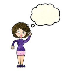 cartoon woman with idea with thought bubble