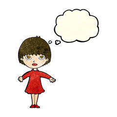 Obraz premium cartoon woman in dress with thought bubble