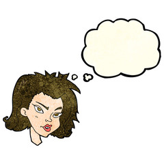 cartoon female face with thought bubble