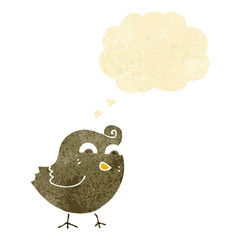 cartoon funny bird with thought bubble