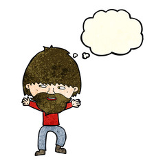 cartoon happy man with beard with thought bubble