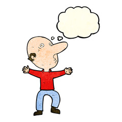 cartoon worried middle aged man with thought bubble