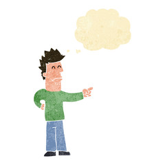 cartoon man pointing with thought bubble