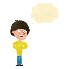 cartoon happy man with thought bubble