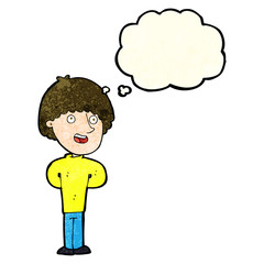 cartoon happy man with thought bubble