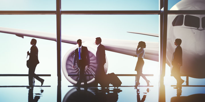 Silhouettes of Business People in the Airport Concept