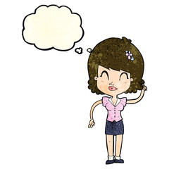 cartoon pretty woman with idea with thought bubble