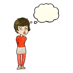 cartoon pretty woman with thought bubble