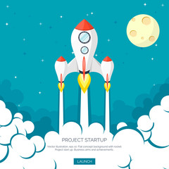 Flat rocket icon. Startup concept. Project development.