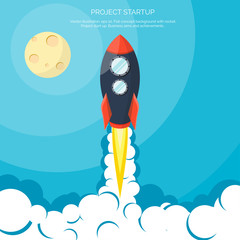 Obraz premium Flat rocket icon. Startup concept. Project development.