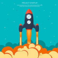 Flat rocket icon. Startup concept. Project development.